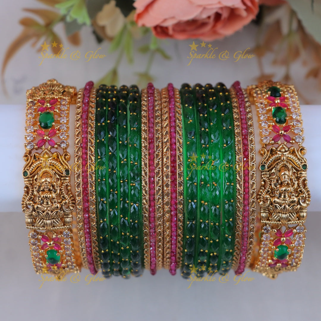 Exquisite Kemp Lakshmi Floral Bangle Set for Brides