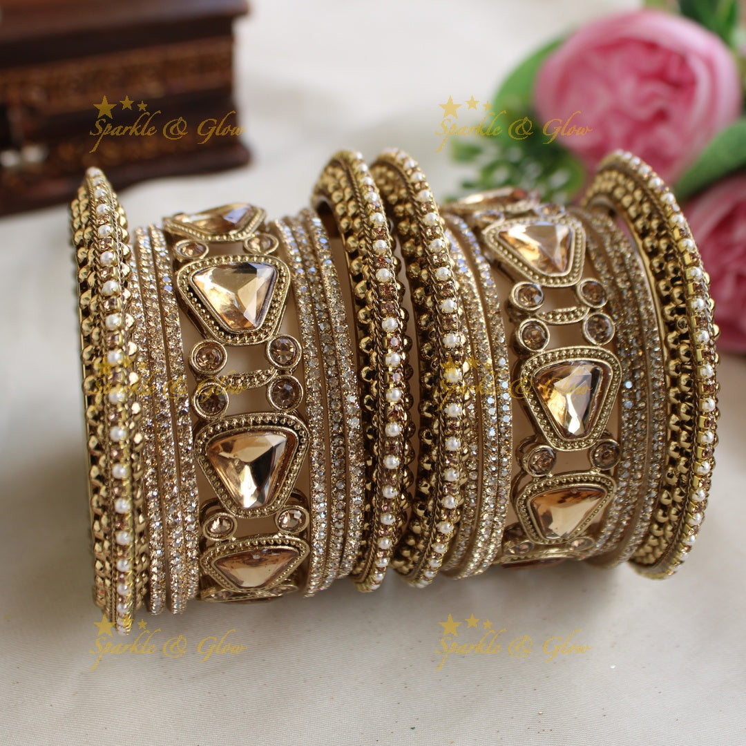 Gorgeous Triangle kundan stone bridal bangle set