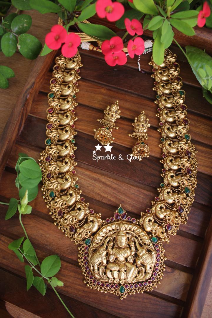 Gold alike polished peacock style nagas haram -Pearl - Sparkle and Glow