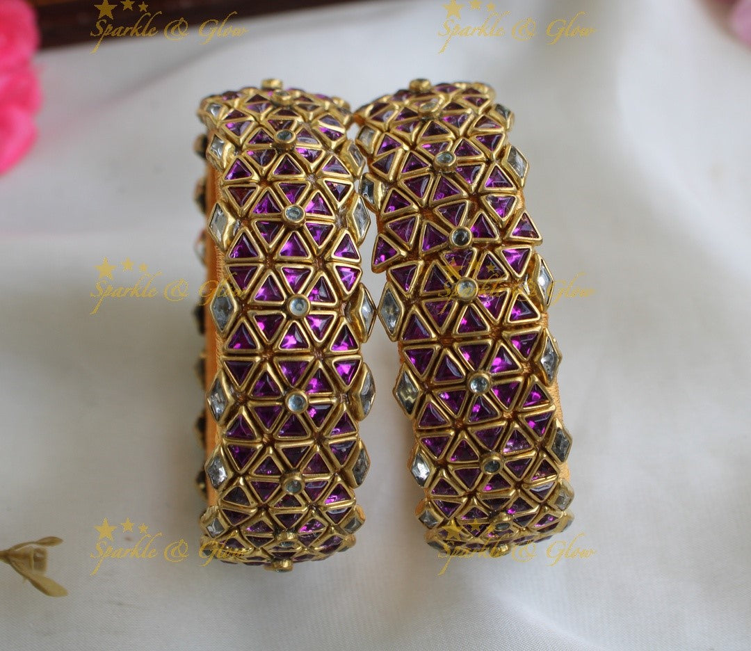 Stunning Triangle Floral Silk thread bangles- Purple