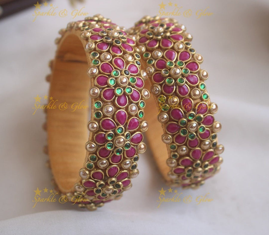 Elegant Floral Bubble dot Silk thread Bangles - Pink - Sparkle and Glow - 1.10 - 
