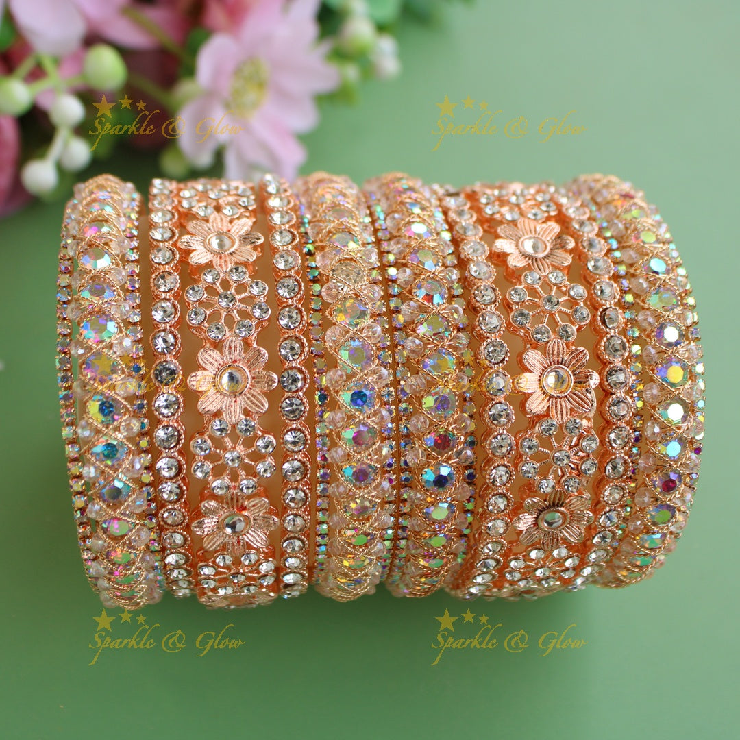 Beautiful Floral design stone bridal bangle set