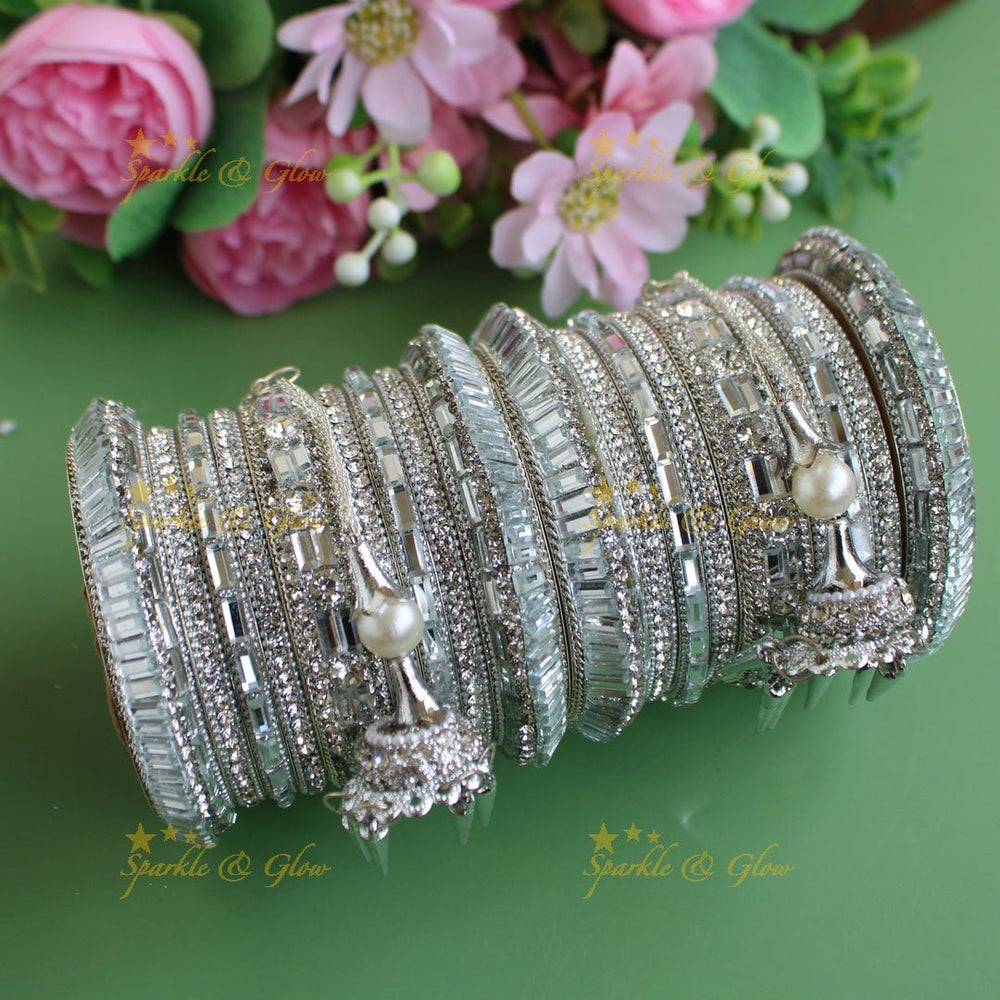 Statement metal bridal bangle set with stones and jhumuka drop - Sparkle and Glow - 2.2 - 