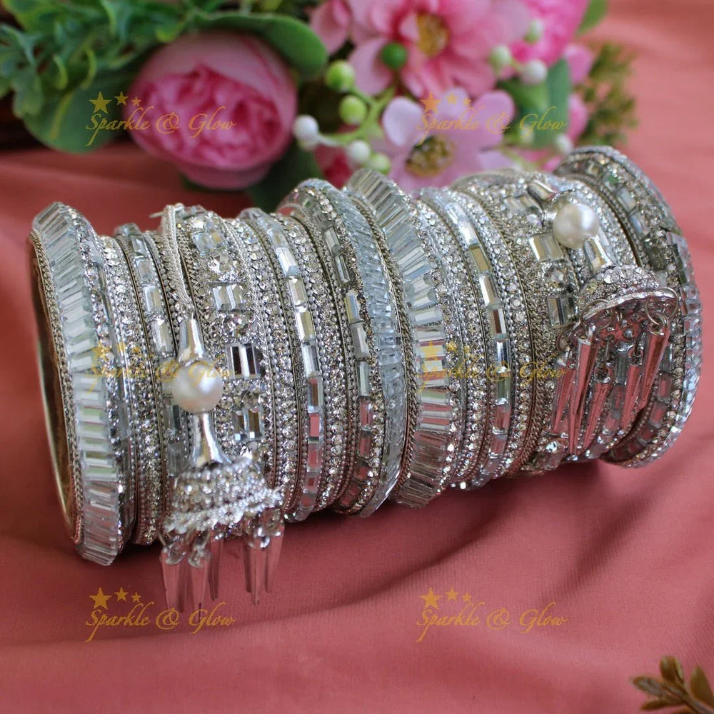 Statement metal bridal bangle set with stones and jhumuka drop - Sparkle and Glow