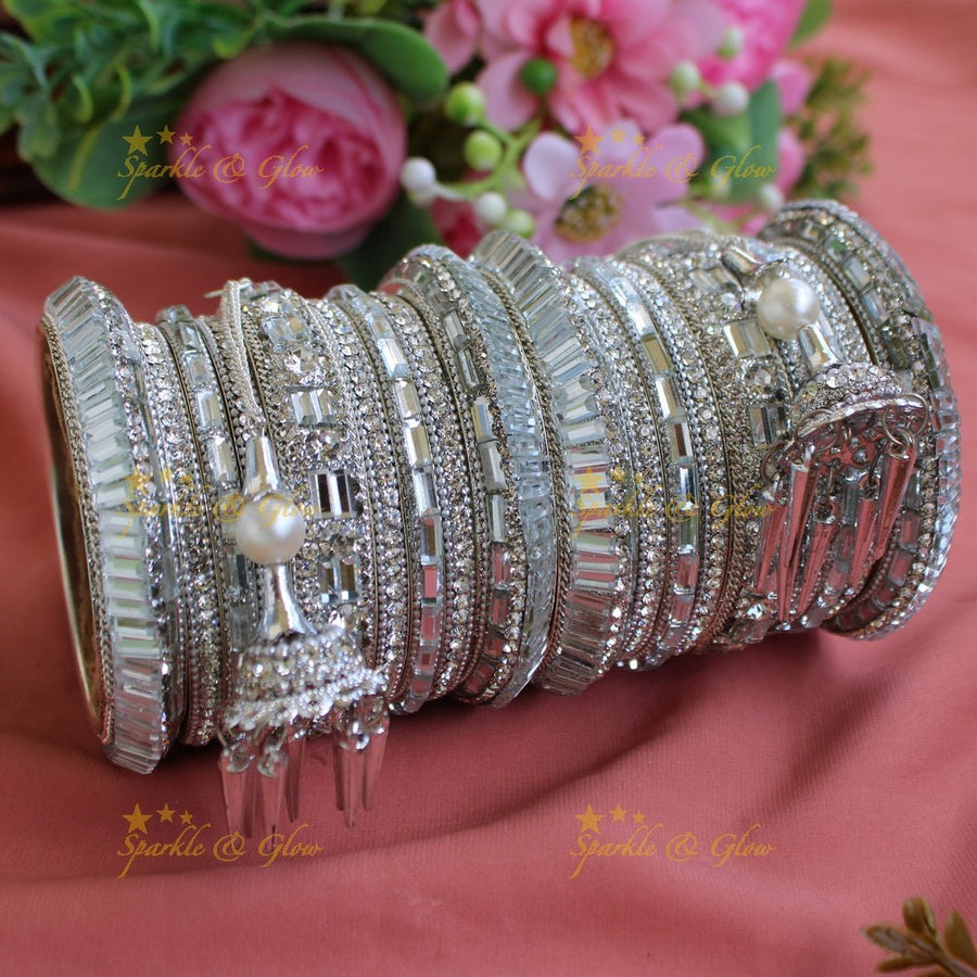 Statement metal bridal bangle set with stones and jhumuka drop - Sparkle and Glow - 2.2 - 