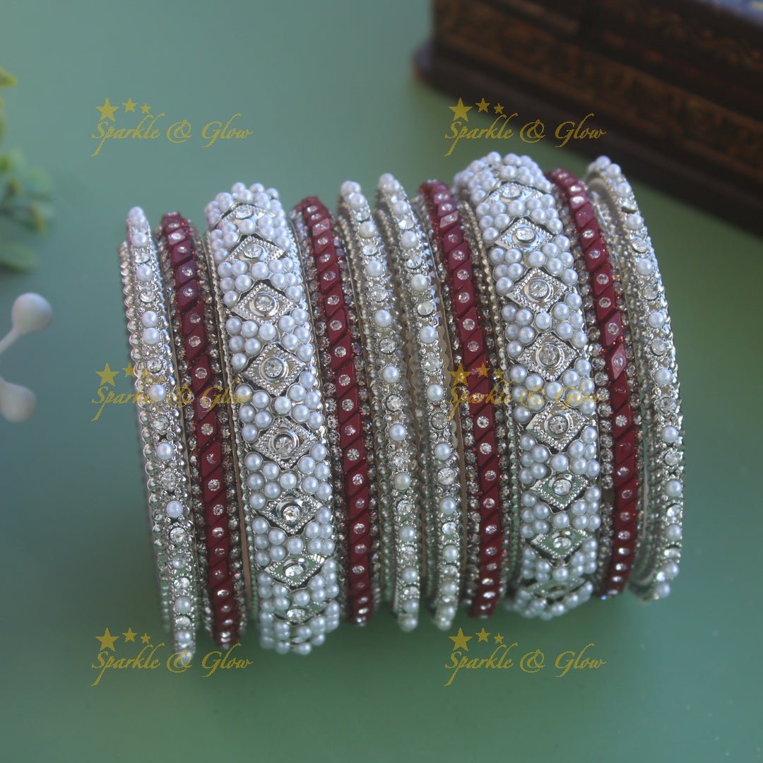 Elegant metal bangle set with stones and pearls - Sparkle and Glow - 2.2 - 