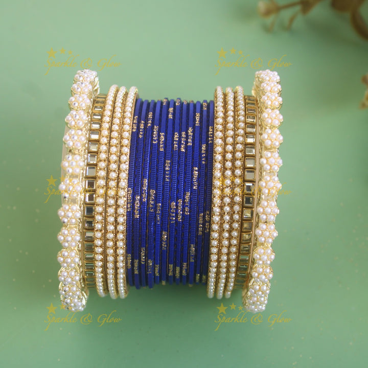 Exclusive Printed Metal Bangle Combo Box in Assorted colours with pearl bangles