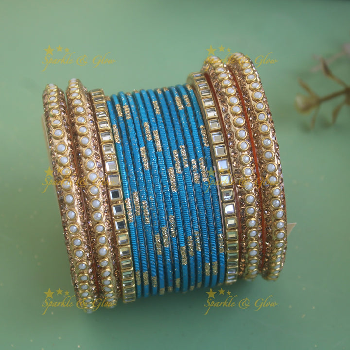 Exclusive Printed Metal Bangle Combo Box in Assorted colours with pearl bangles
