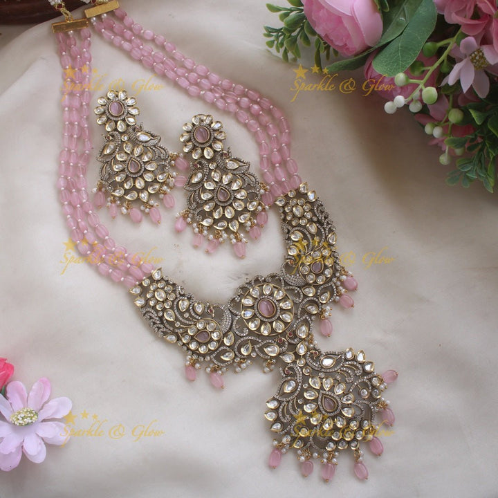 Exquisite victorian AD stones peacock pendent beads chain - Light pink - Sparkle and Glow - Light pink - Back Thread