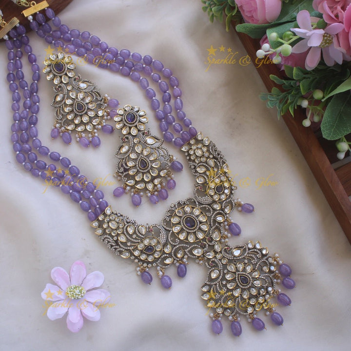 Exquisite victorian AD stones peacock pendent beads chain - Light pink - Sparkle and Glow - Purple - Back Thread