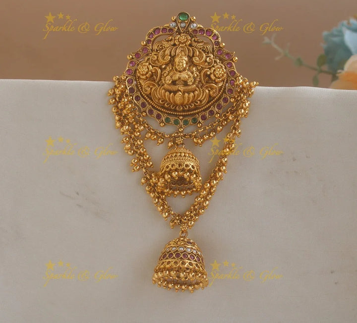 Idol Lakshmi Floral design jhumuka layered hairpin-Pink - Sparkle and Glow