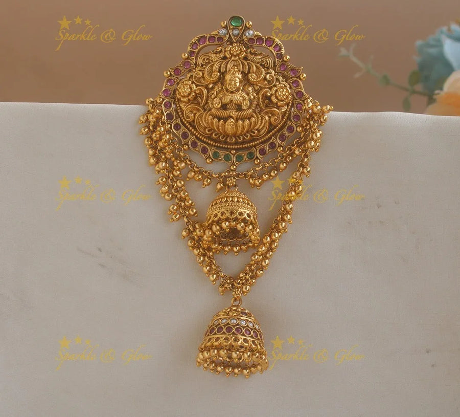 Idol Lakshmi Floral design jhumuka layered hairpin-Pink - Sparkle and Glow
