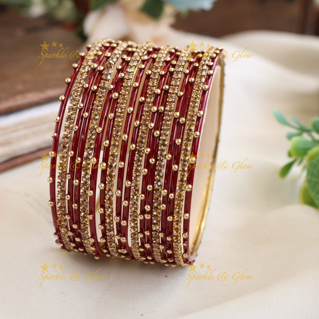 Beautiful Bubble design Metal Bangle Combo Box in Assorted colours with gold stone bangles