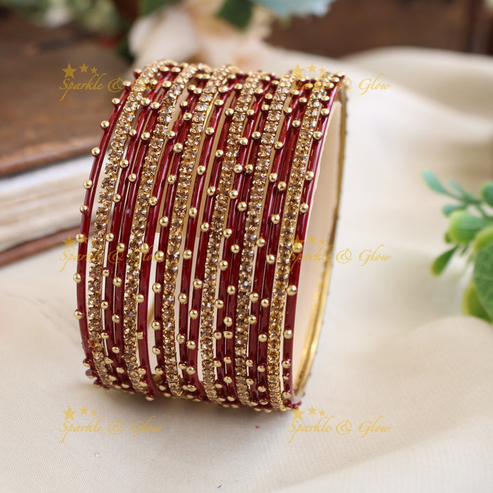 Beautiful Bubble design Metal Bangle Combo Box in Assorted colours with gold stone bangles