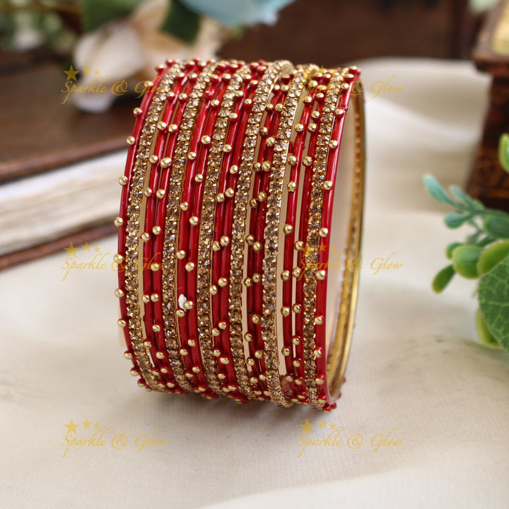 Beautiful Bubble design Metal Bangle Combo Box in Assorted colours with gold stone bangles