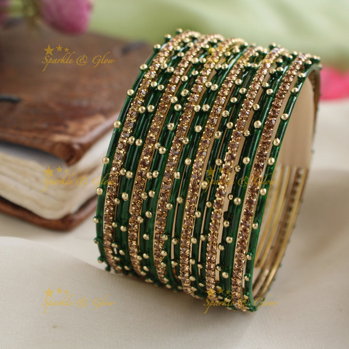 Beautiful Bubble design Metal Bangle Combo Box in Assorted colours with gold stone bangles