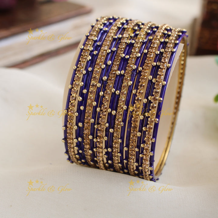 Beautiful Bubble design Metal Bangle Combo Box in Assorted colours with gold stone bangles