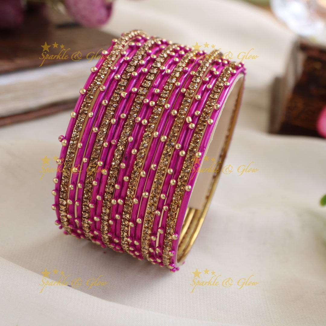Beautiful Bubble design Metal Bangle Combo Box in Assorted colours with gold stone bangles