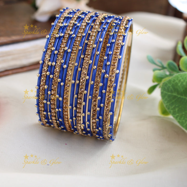 Beautiful Bubble design Metal Bangle Combo Box in Assorted colours with gold stone bangles