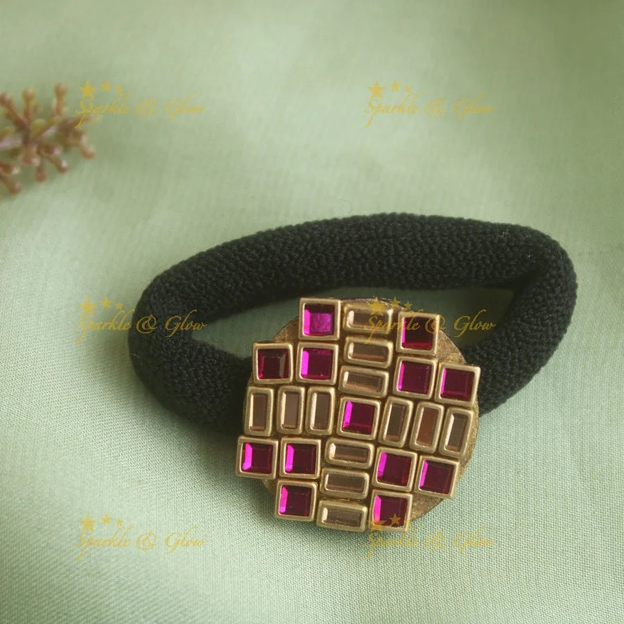 Beautiful kundan stone hair band - pink and gold - Sparkle and Glow