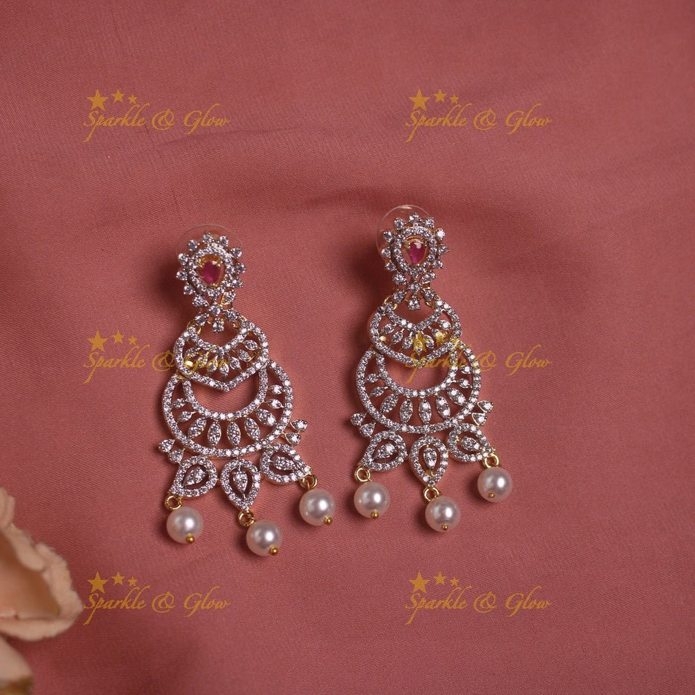 Sparkling Floral American diamond short necklace with pink stones and pearl drops - Sparkle and Glow - Pink - Back Thread