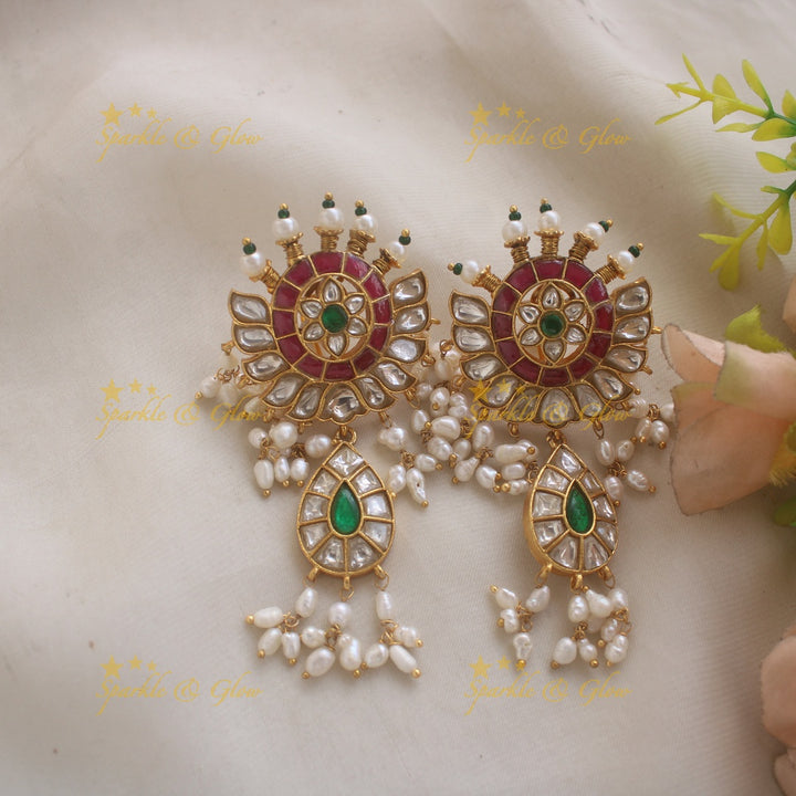 Statement Peacock and Mango design jadau bridal haram with rice pearls