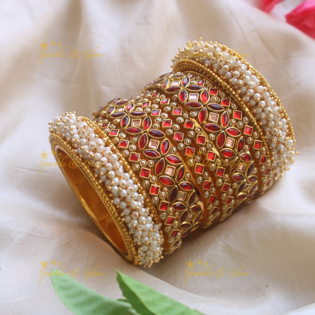 Gorgeous Cluster pearl, Floral diamond and bubble design Silk Thread Bridal Bangles