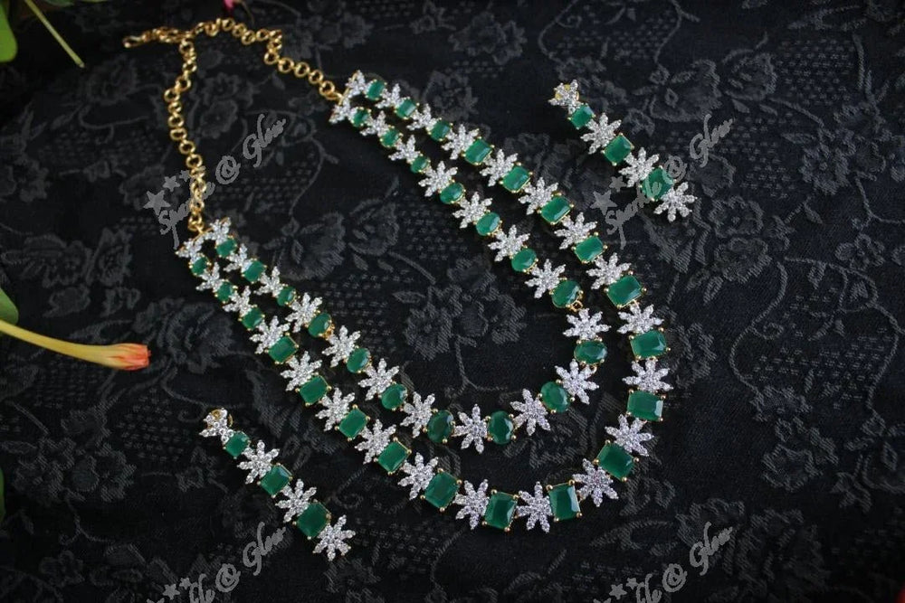 Premium quality white stone two layer non idol necklace set - Pink - Sparkle and Glow