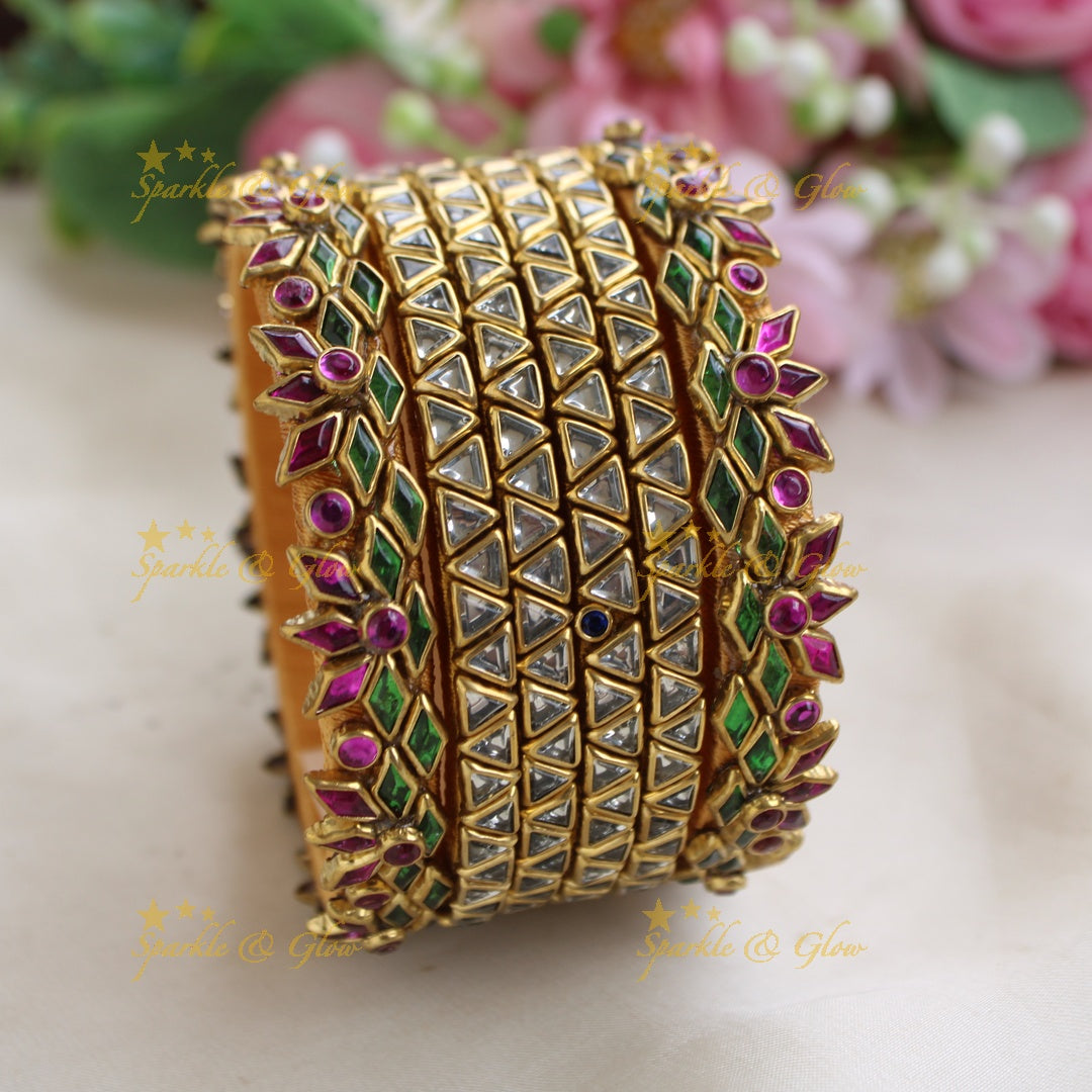 Statement Floral and Triangle design Silk Thread Bridal Bangles