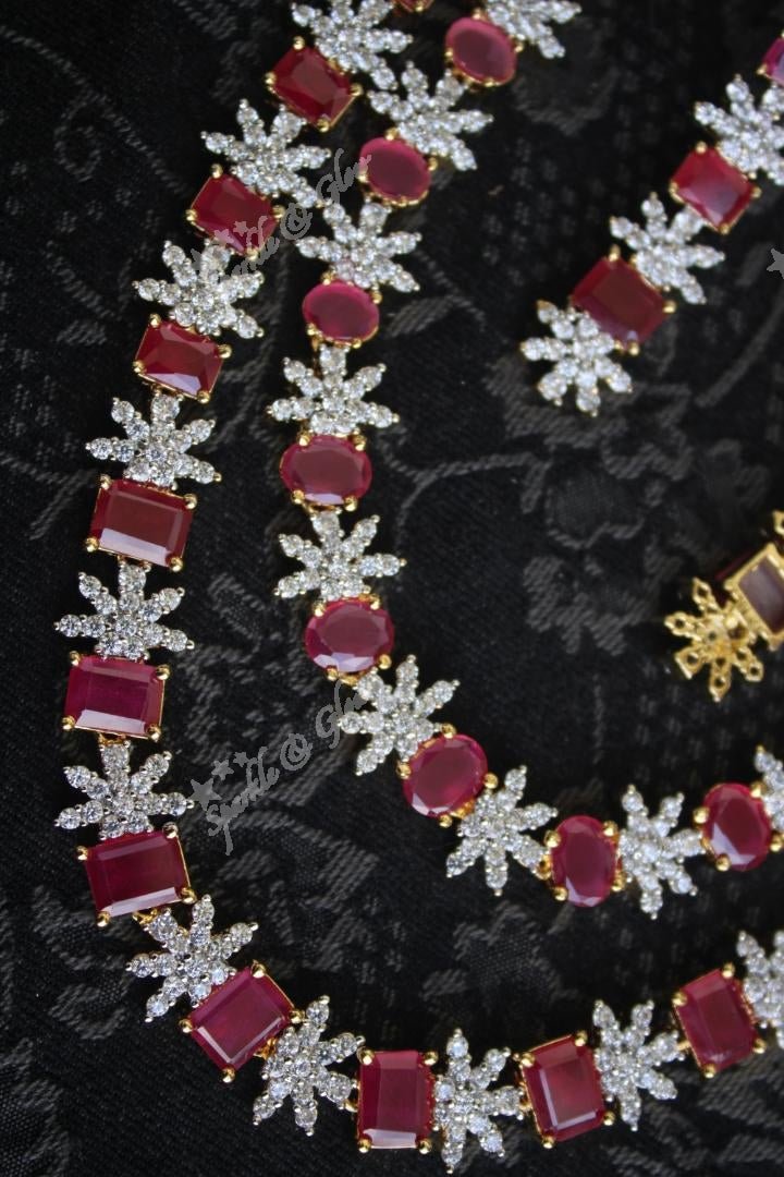 Premium quality white stone two layer non idol necklace set - Pink - Sparkle and Glow - Emerald - Back Thread