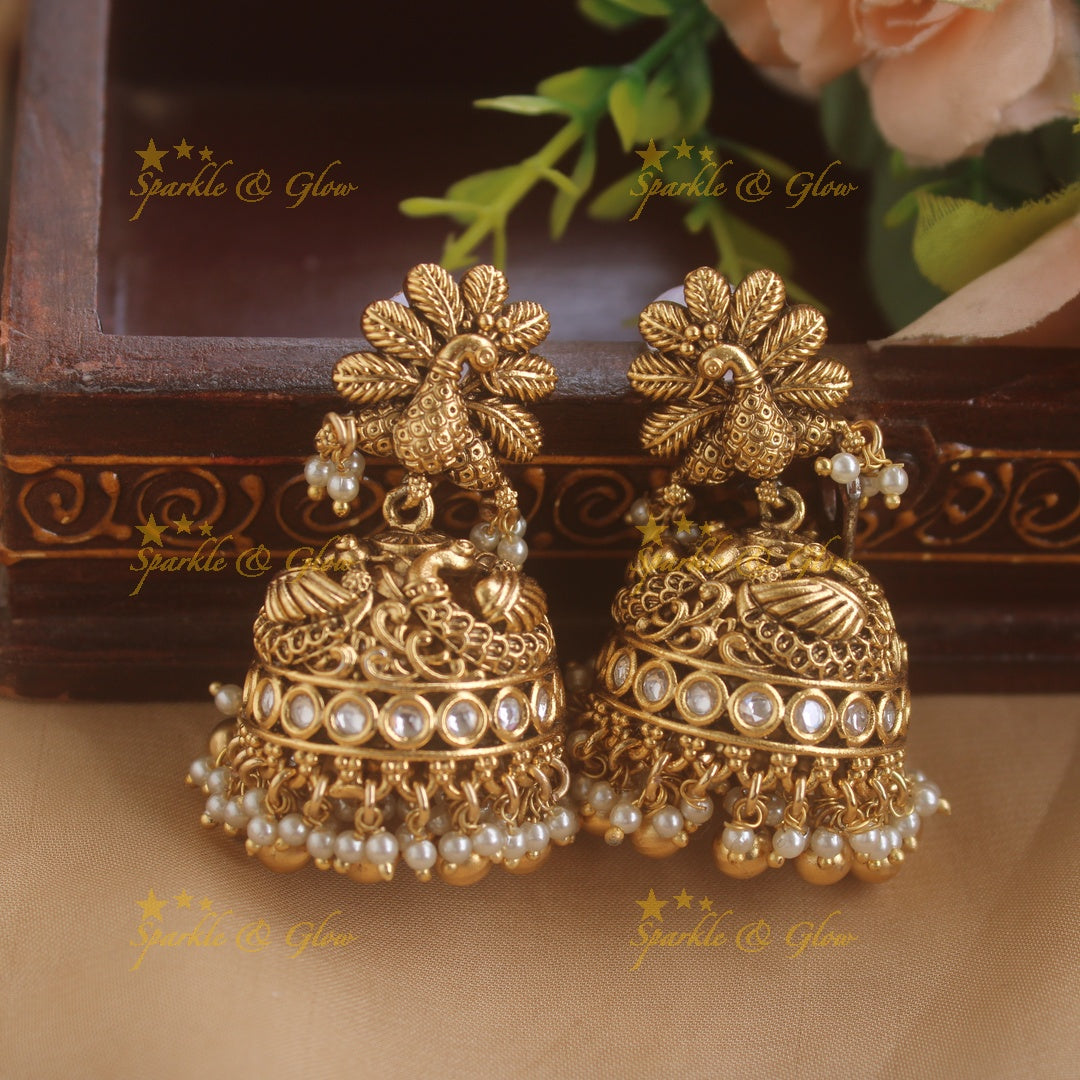 Gorgeous Ram Parivar carved pendant haram with ruby and multi layer pearl chain and gold beads