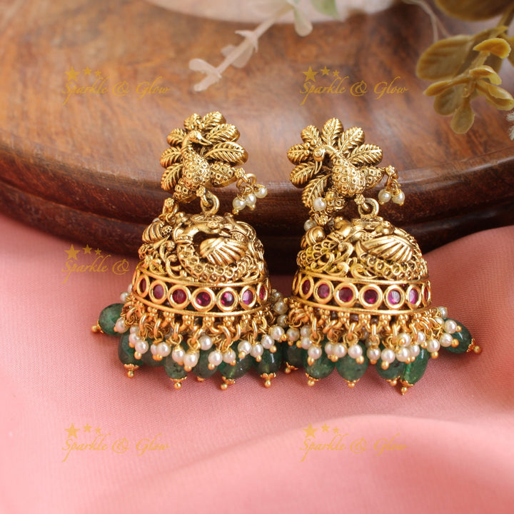 Gorgeous Rama Parivar carved pendant haram with multi layered mint green beads chain - Multi