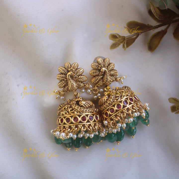 Gorgeous Rama Parivar carved pendant haram with multi layered mint green beads chain - Multi