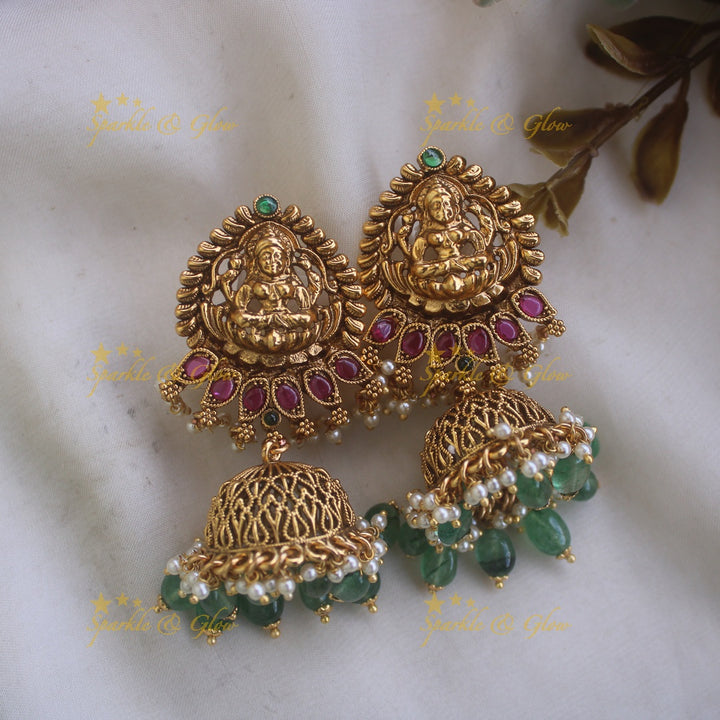 Grand Nagas Elephant carved pendant haram with multi layered mint green beads chain