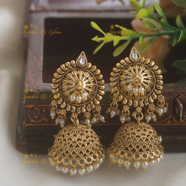 Gorgeous Bridal Procession carved pendant haram with multi layered pearl chain with gold beads