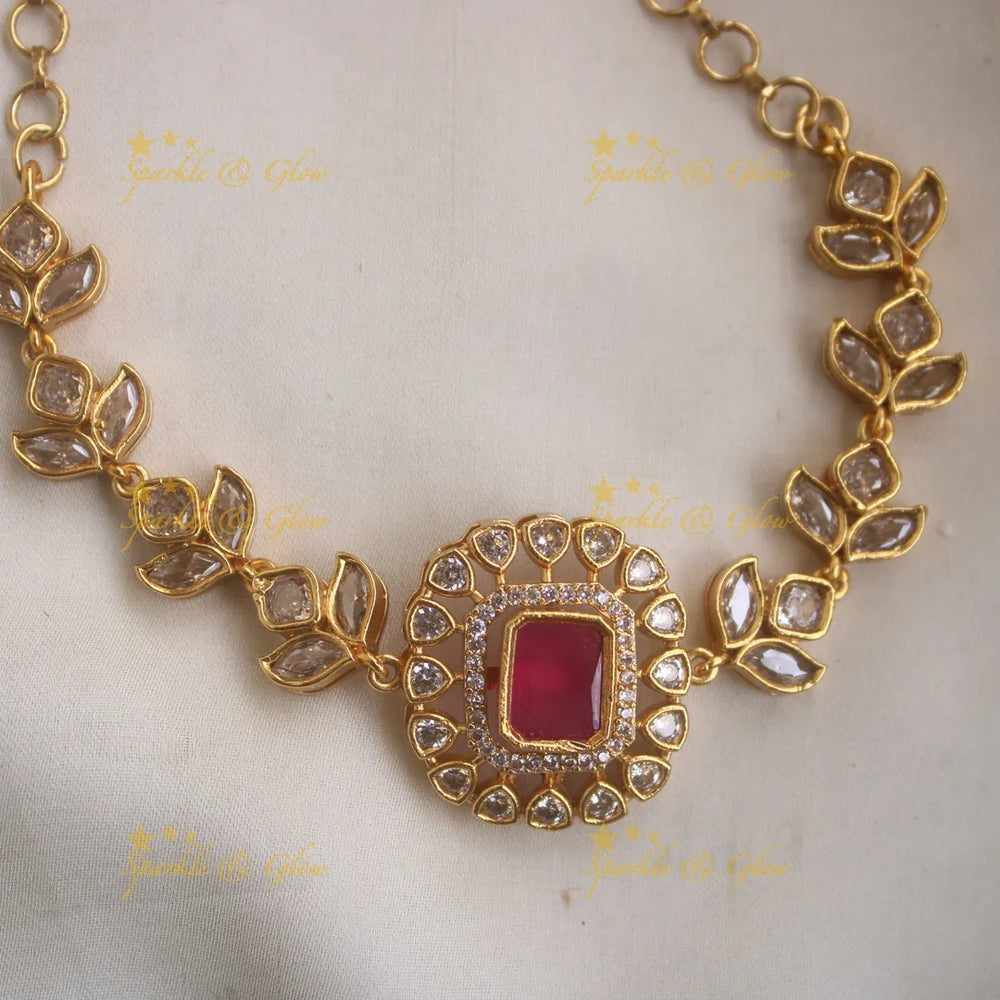 Stunning Leaf Floral AD Choker with Interchangeable Stones - Sparkle and Glow