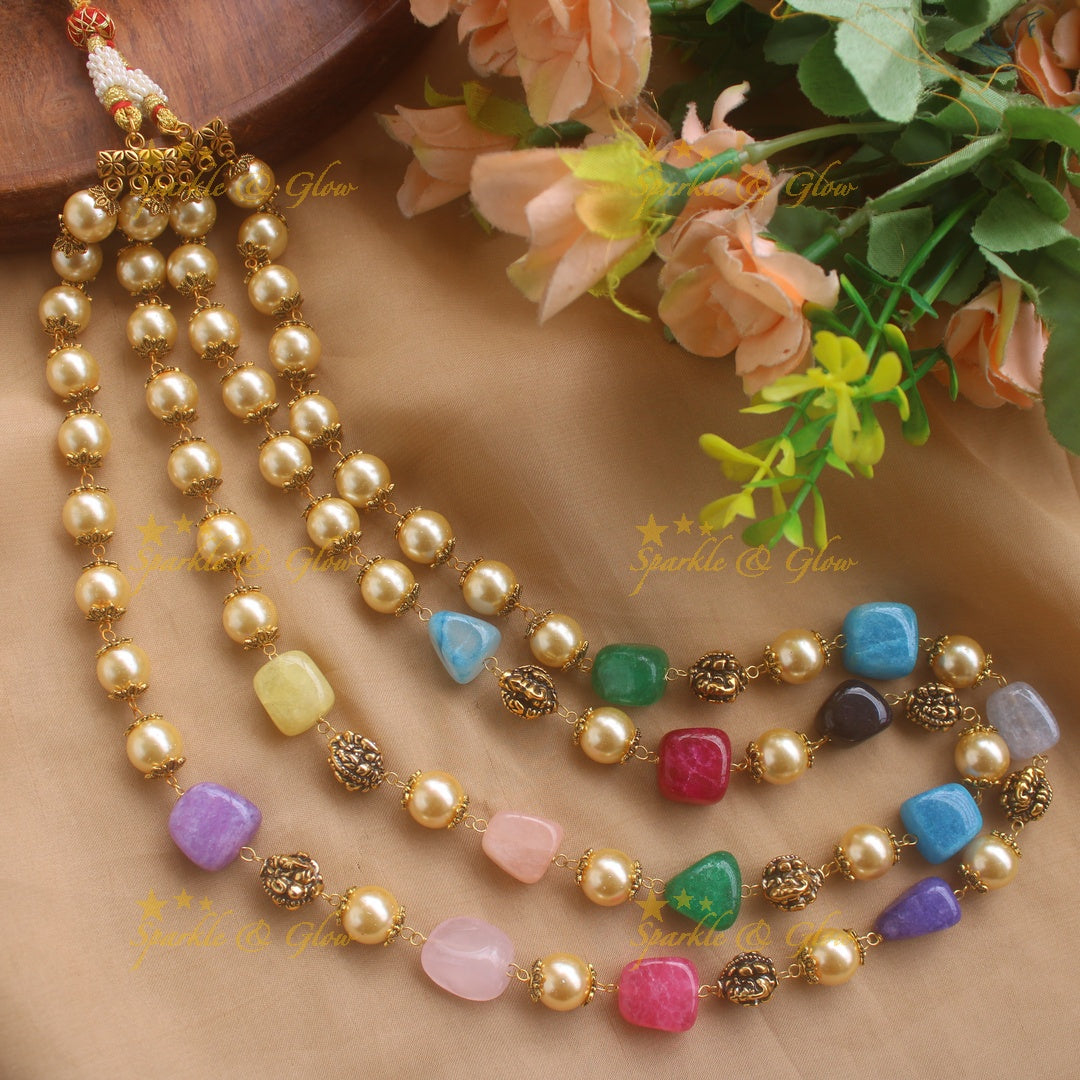 Stunning Two Layer Beaded Mala with Pearls and Peach beads
