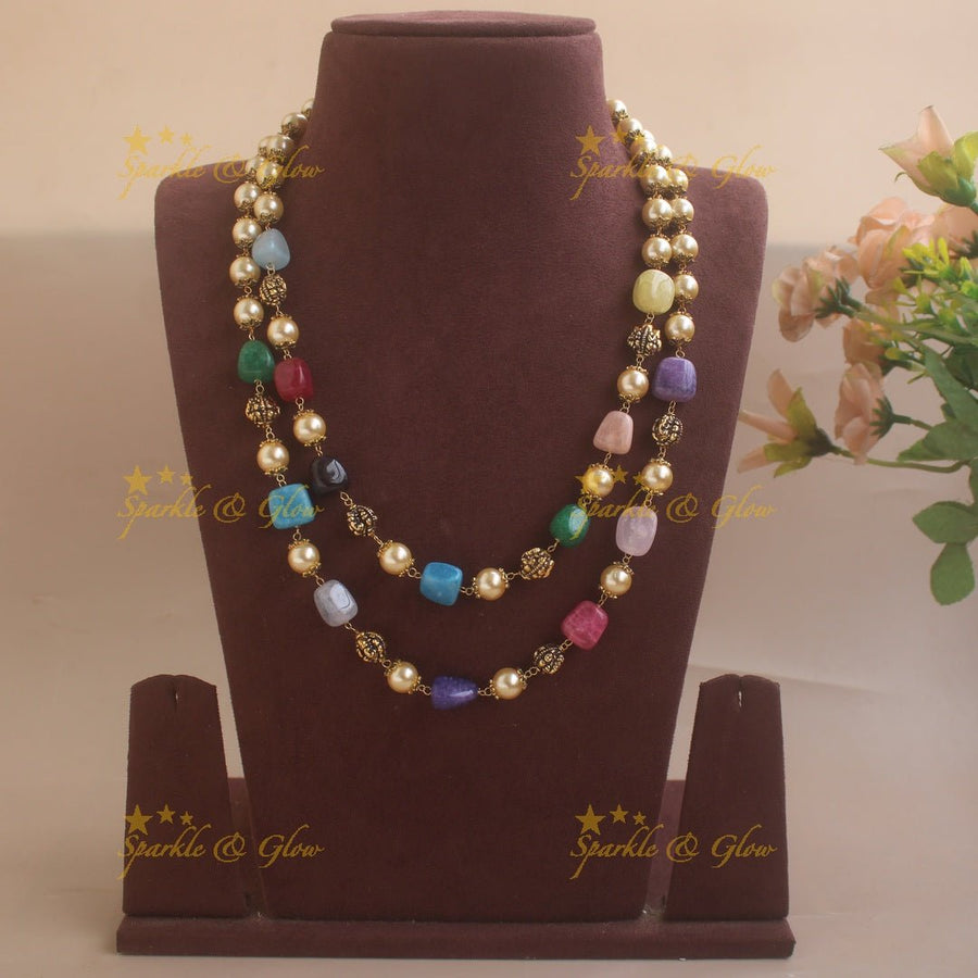 Stunning Two Layer Navarathna Beaded Mala - Sparkle and Glow - Back Thread - 
