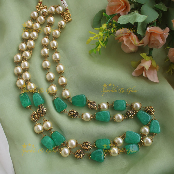 Stunning Two Layer Beaded Mala with Pearls and Peach beads