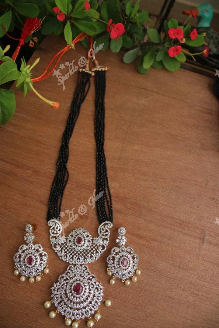 CZ Beads White stones pendent haram - Black - Pink - Sparkle and Glow