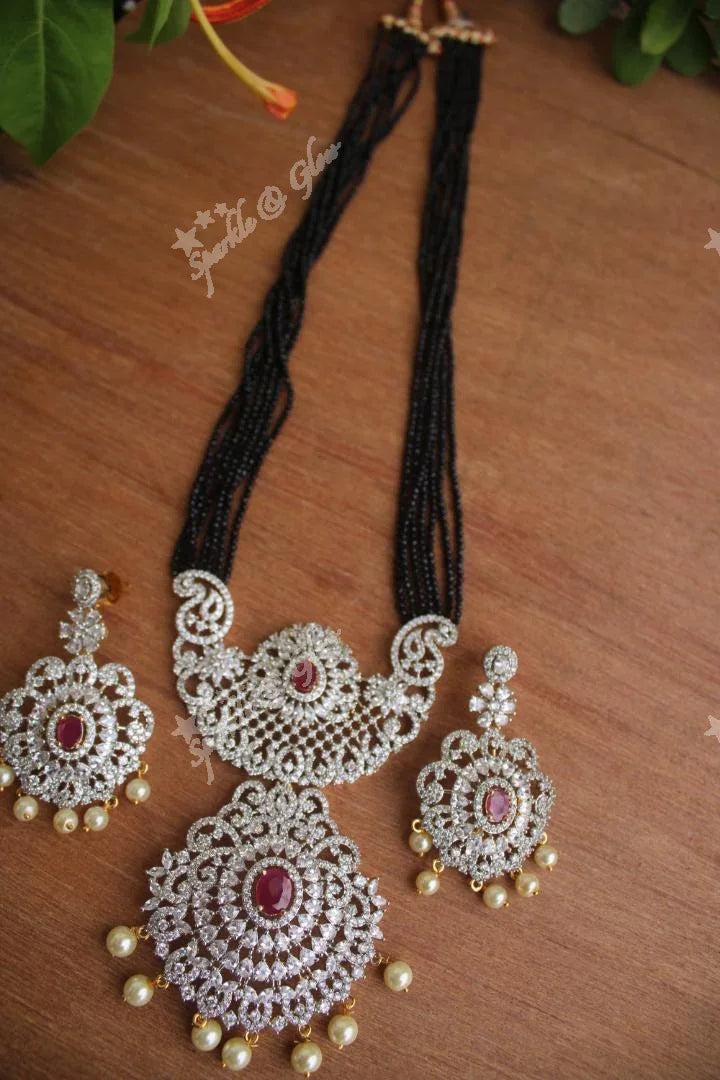 CZ Beads White stones pendent haram - Black - Pink - Sparkle and Glow