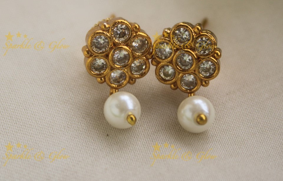 Stunning Floral Adigai Short necklace with Pearls- White