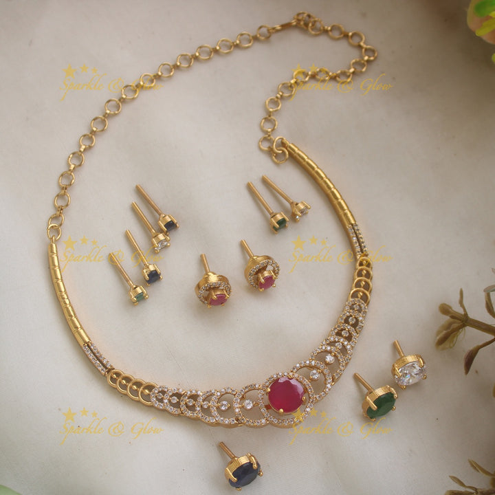 Statement AD Floral Short necklace with Interchangeable Stones