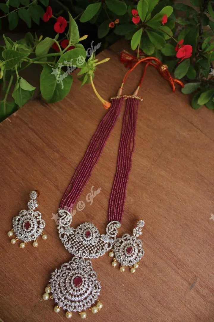 CZ Beads White stones pendent haram - Black - Pink - Sparkle and Glow