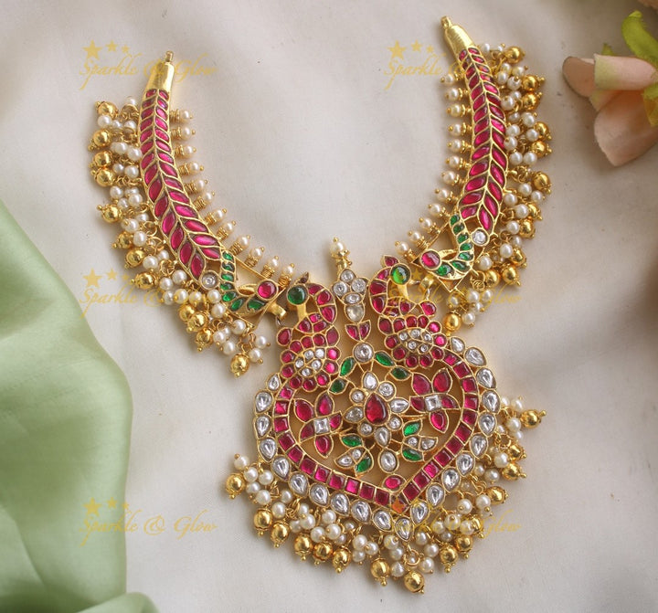 Stunning Peacock Floral Guttapusalu Jadau Necklace