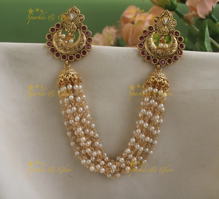 Elegant Kemp Floral Multi Layered Pearl Hairpin- Ruby-pearl - Sparkle and Glow