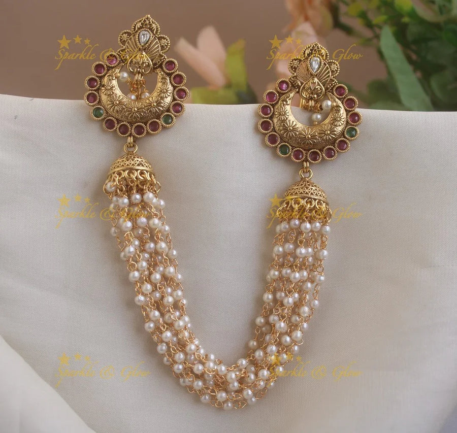 Elegant Kemp Floral Multi Layered Pearl Hairpin- Ruby-pearl - Sparkle and Glow