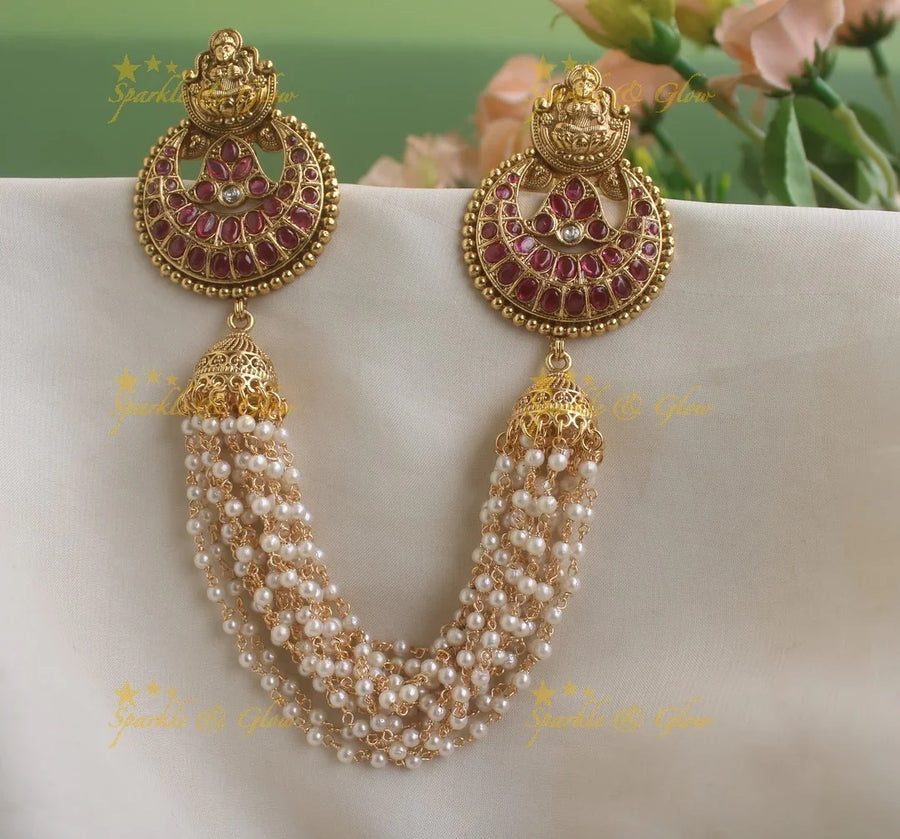 Idol Lakshmi Kemp floral design Multi layered pearl Hairpin-Ruby-pearl - Sparkle and Glow