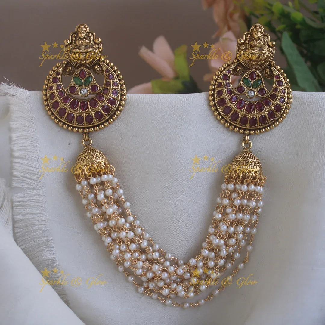 Idol Lakshmi Kemp floral design Multi layered pearl Hairpin-Ruby-pearl - Sparkle and Glow