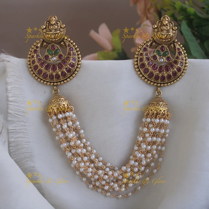 Idol Lakshmi Kemp floral design Multi layered pearl Hairpin-Ruby-pearl - Sparkle and Glow